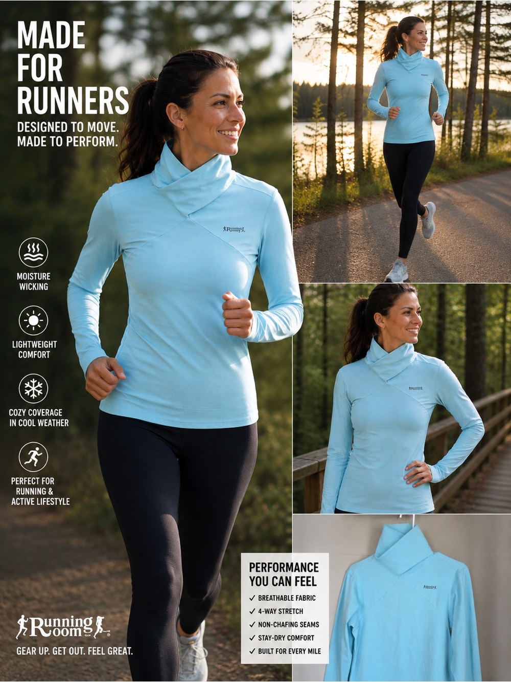 Running Room Fit-Wear Made in Canada Athletic Pullover | Aqua Crossover Neck